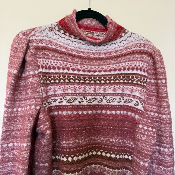 NWT Free People Ball Juniper Turtleneck Sweater in Rhubarb Combo in Size XL - Picture 9 of 11